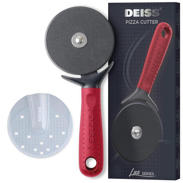 Deiss Lux Heavy Duty Pizza Cutter With Wheel Slicer- Stainless Steel Sharp Smooth Pizza Cutter Wheel With Easy Grip Non-Slip Handle, Dishwasher Safe (RED)