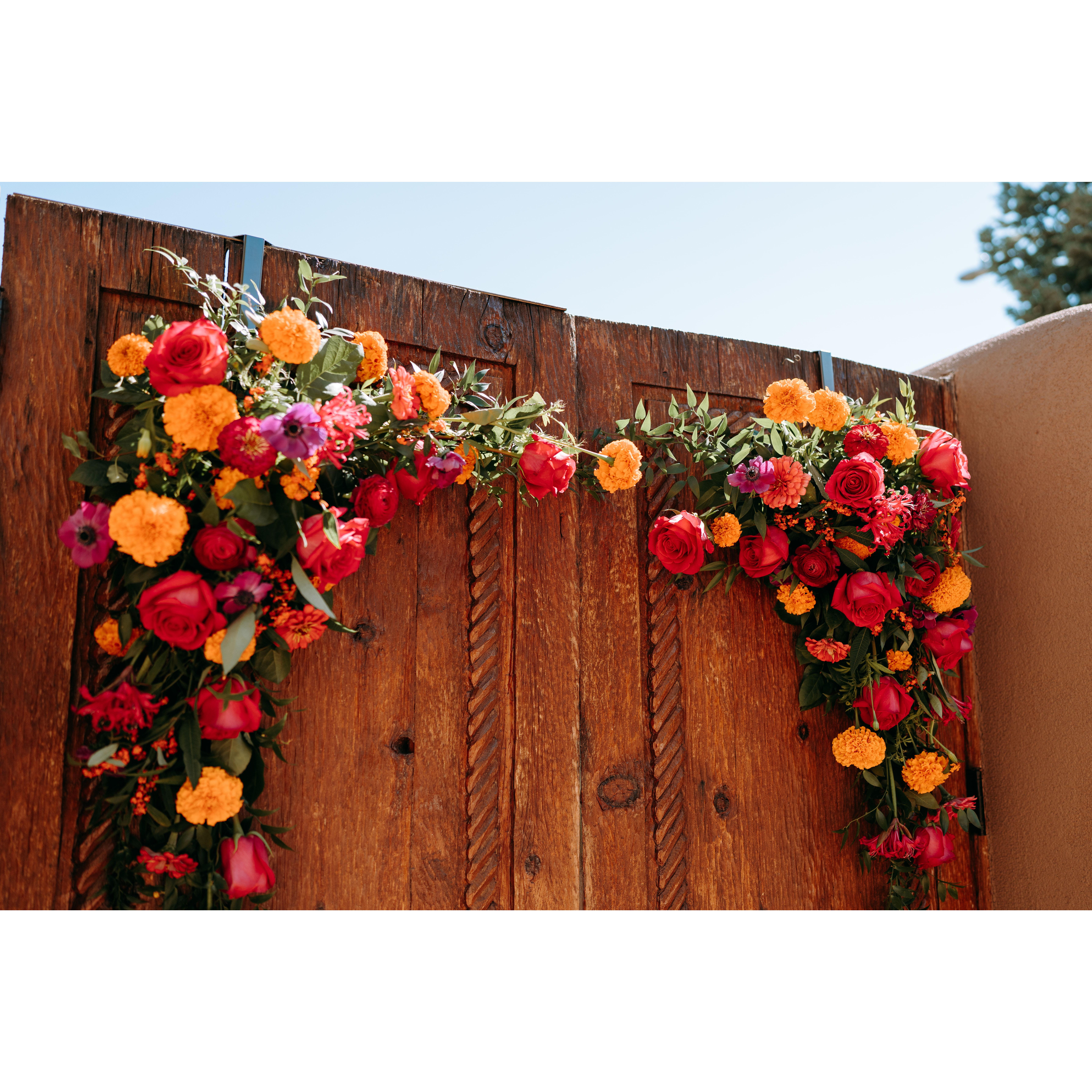 The courtyard doors, adorned with flowers, where we said our "I do's"