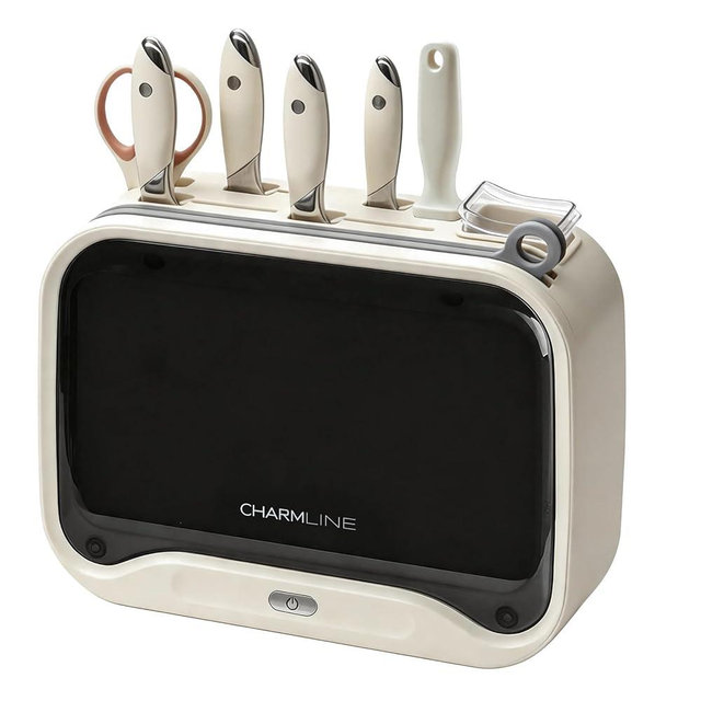 Charmline Next-Gen Smart Cutting Board and Knife Set with Holder, Self-Cleaning and Drying, Space-Saving Kitchen Organizer, Practical Gift for Mom, Housewarming, Birthday & Christmas