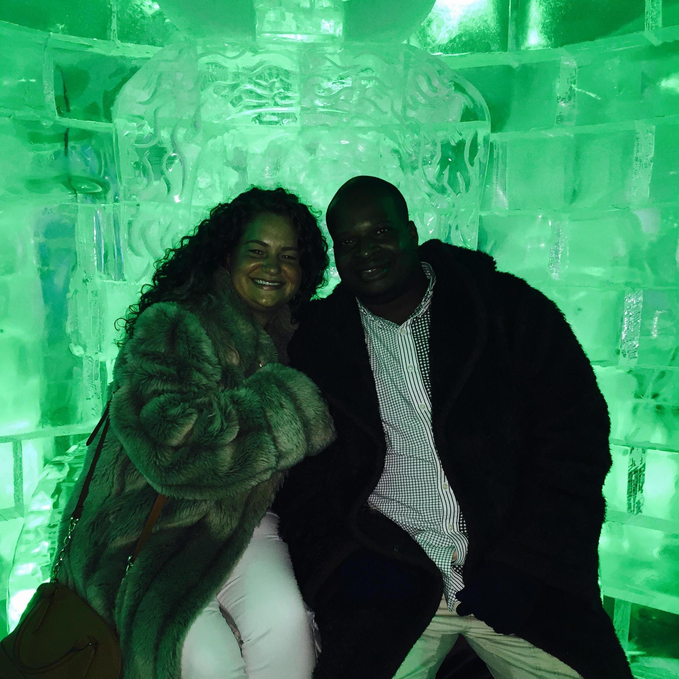 Staying warm in an ice bar in Orlando