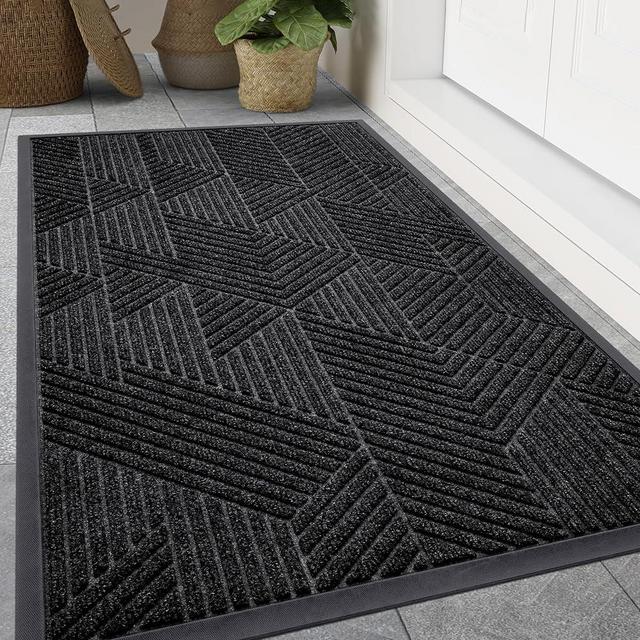smiry Front Door Mat Outside Entrance, Heavy Duty Natural Rubber Mat, Durable Trap Dirt and Moisture Indoor Outdoor Door Mat, Easy Clean Low Profile Doormat Outdoor Entrance, 47x32 Inch, Black