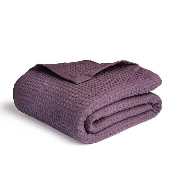 Salt Earth GOTS Certified 100% Organic Cotton Throw Blanket, 90" X 90" Blankets & Throws for Bed, Throw Blanket for Couch,Modern & Cozy Blanket, All Season Waffle Blanket, Soft Blanket (Plum Perfect)