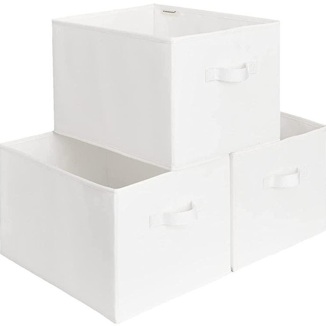 StorageWorks 32L Storage Bins for Organizing, Decorative Storage Baskets for Shelves, Fabric Closet Bins with Handles, White, 3-Pack