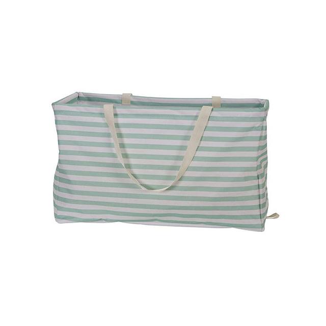 Household Essentials 2242 Krush Canvas Utility Tote | Reusable Grocery Shopping Laundry Carry Bag | Teal And White Stripes, 22" L X 11" W X 13" H,