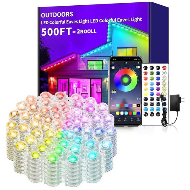 Yocrostar 500ft Permanent Outdoor Lights,RGB Eaves Lights with App Control Remote,DIY IP67 Waterproof Under Eave Lighting,Outside led Lights for Christmas,Garden,House Decorations(2 Rolls 250ft)