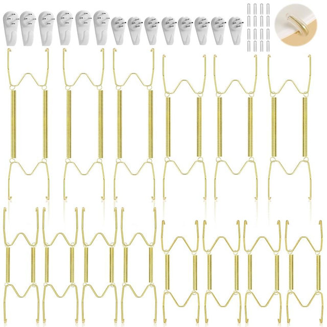 14 Pieces Plate Hangers for Wall - 6/8/10/12 Inch Invisible Plates Hanger, Stainless Steel Plate Holders with 14 Pieces Wall Hooks for 5.5 to 12.5 Inch Decorative Plates and Arts (Gold)