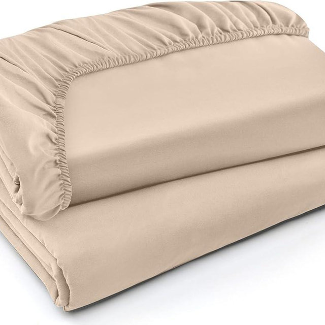 Utopia Bedding King Fitted Sheets - Bulk Pack of 2 Bottom Sheets - Soft Brushed Microfiber - Deep Pockets - Shrinkage & Fade Resistant - Easy Care (King, Beige)