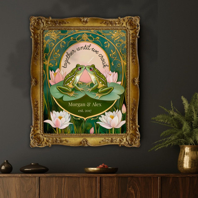Custom Couple Print - Together Until We Croak - Personalized Frog Print - Unique Anniversary Gift - Framed, Unframed, or Canvas