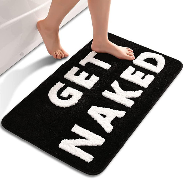 Get Naked Bath Mat Cute Black and White Bathroom Rugs Funny Non Slip Bathtub Decor Mats Super Absorbent Floor Carpet Machine Washable Bahtmat for Tub, Shower, Bedroom 20"x32"