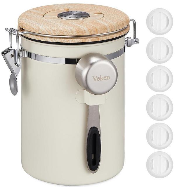 Veken Coffee Canister, Airtight Stainless Steel Kitchen Food Storage Container with Date Tracker and Scoop for Grounds Coffee, Beans, Tea, Flour, Cereal, Sugar, 22OZ,Cream