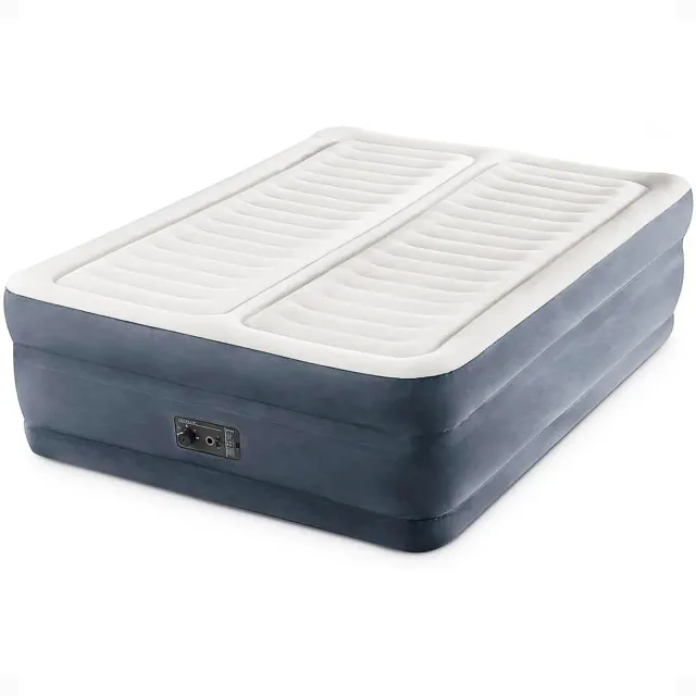 Intex 64953E Deluxe Dual Zone 22 Inch King Sized Air Mattress Fiber Tech Construction for Added Comfort and Support with Built In Air Pump