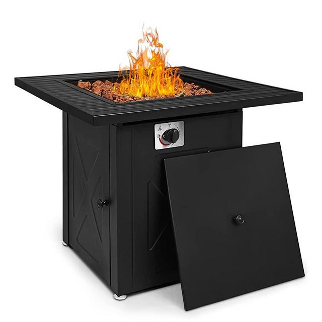 MoNiBloom 28 in Square Propane Fire Pits Table, 50000 BTU Outside Dinning Propane Outdoor Fire Pit Table Top with Lid, for Patio Deck Garden Backyard,Black