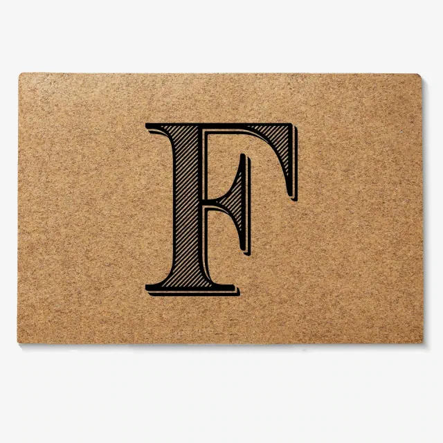 Personalization Mall Noir Initial Synthetic Coir Doormat, 18x27, F
