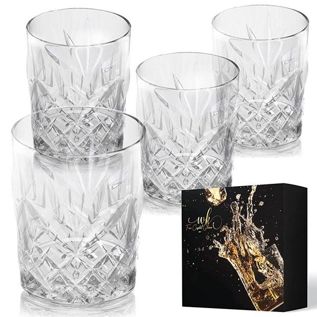 Whiskey Glasses Set of 4 With An Elegant Gift Box - 10 Oz Cocktail Glasses for Bourbon, Scotch, Cognac, Rocks Glasses Gift For Men, Old fashioned Crystal Whisky Glasses