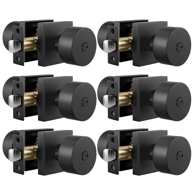 goldenwarm Matte Black Door Knobs Interior, Zinc-Alloy Square Privacy Bedroom Door Knobs Keyless, Heavy Duty Modern Matte Black Interior Door Knob (6 Pack)