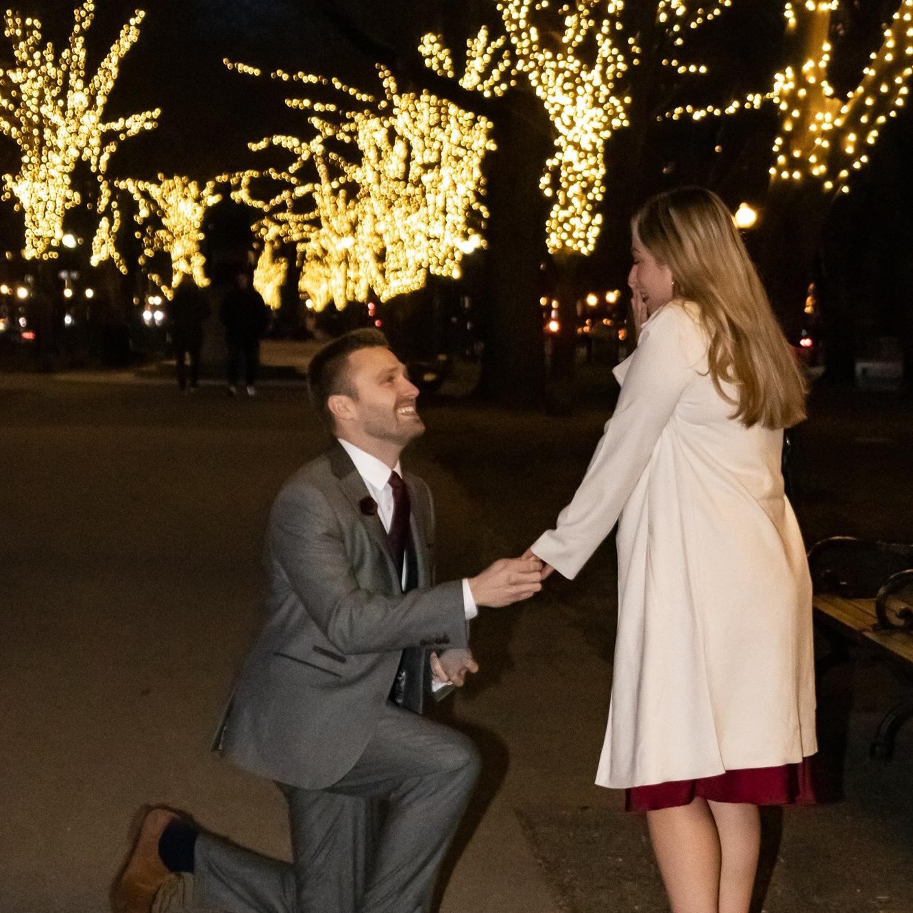 The night Harry surprised Lauren and proposed on Commonwealth Avenue in Boston!