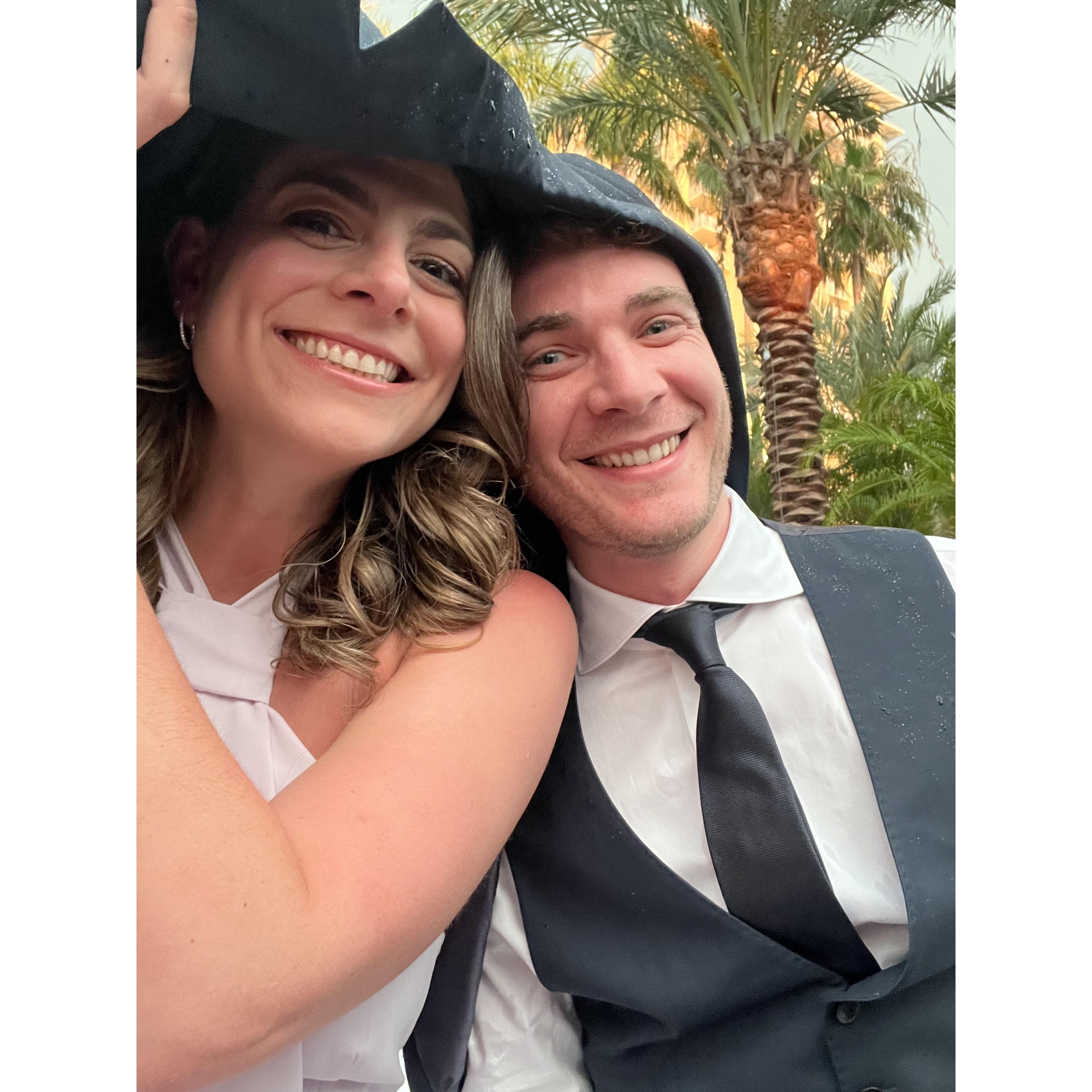 First wedding and first rainstorm. Curls survived