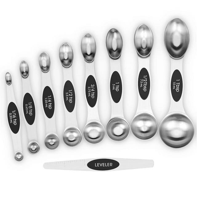 Aovchei 9 PCS Magnetic Measuring Spoons Set, Dual Sided, Stainless Steel Small Tablespoon, Teaspoons, Fits in Spice Jars, for Dry and Liquid, Black