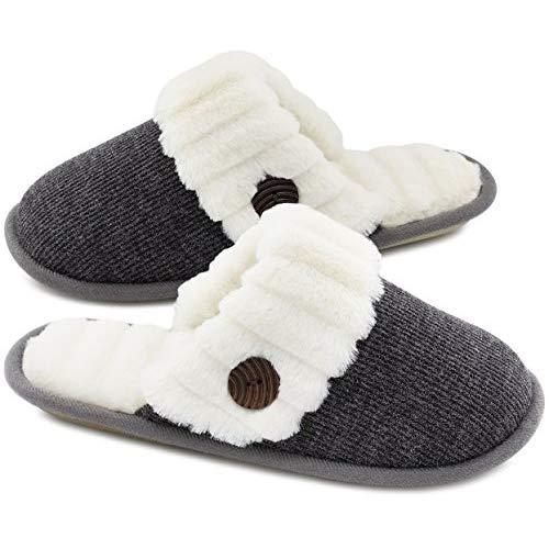 HomeTop Women’s Cute Comfy Fuzzy Knitted Memory Foam Slip On House Slippers Indoor