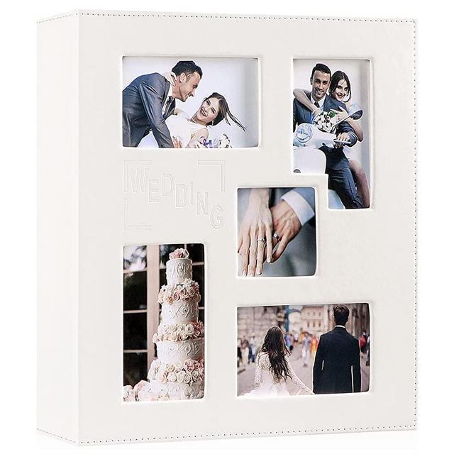 Ywlake Wedding Photo Album 4x6 500 Pocket Pictures, Leather Cover Newlywed Marriage Album Hold 500 Horizontal Vertical Photos White