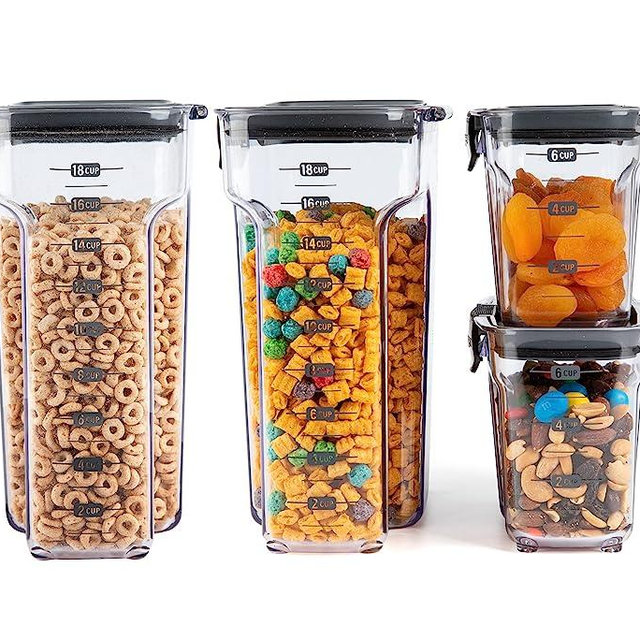 Progressive International ProKeeper+ 4-Piece Clear Plastic Modular Airtight Pantry Cereal Food/Snack Kitchen Storage Organization Container Canister Set