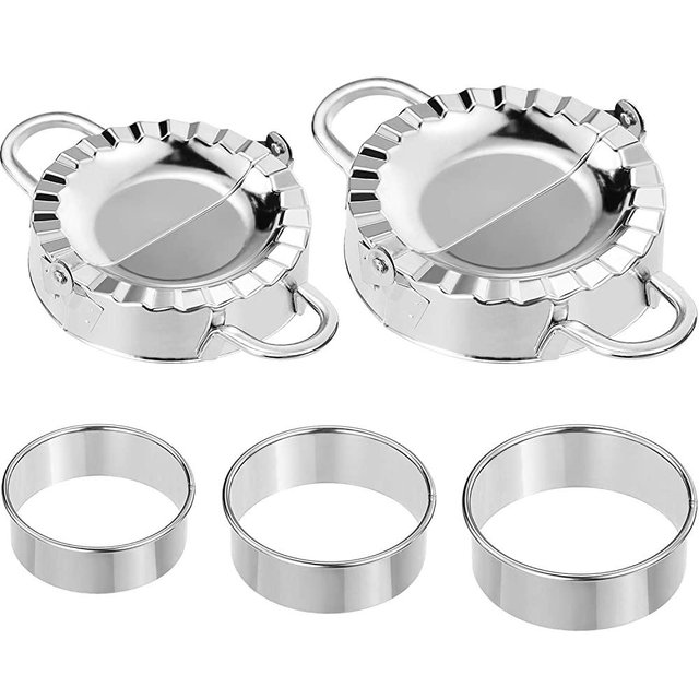 5 Pieces Stainless Steel Dumplings Maker, 2 Dumpling Molds 3 Dumpling Skin Maker (9.5 cm, 8.5 cm, 7.5 cm) Chinese Dumpling Cutter Pie Ravioli Empanadas Press Mold (9.5, 7.5 cm in Dumpling Press Mold)