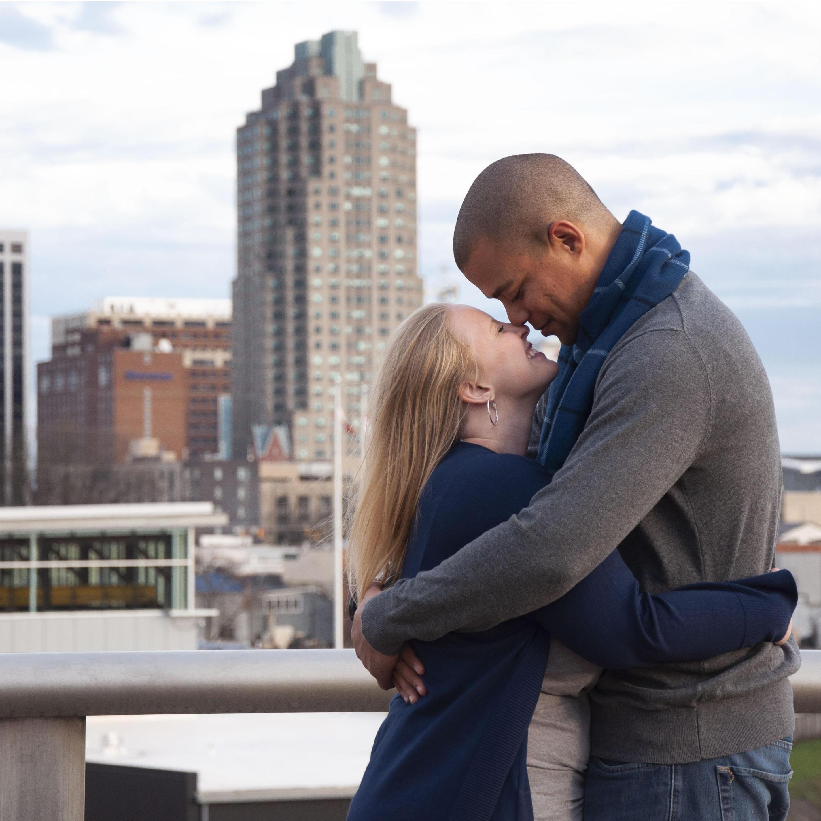 Engagement picture on Boylan Bridge, Raleigh
