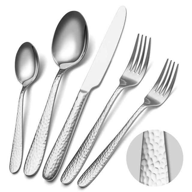Hammered Silverware Set, EIUBUIE 40-Piece Stainless Steel Flatware Set for 8, Mirror Finish Tableware Kitchen Cutlery Sets, Durable Home Eating Utensils Sets Includes Fork Spoon Knife, Dishwasher Safe