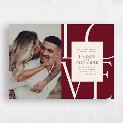 Dark Burgundy, Red Wedding Invitation - Josephine Photo