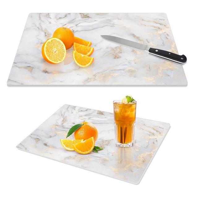 VSAR House Tempered Glass Cutting Boards for Kitchen, Set of 2 Gold Glass Chopping Boards, 16"x12" & 12"x8" Cutting Boards With NonSlip Feet, Scratch Resistant, Heat Resistant, Easy to Clean