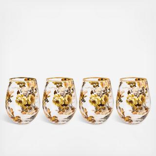 Wild Rose Stemless Wine Glass, Set of 4