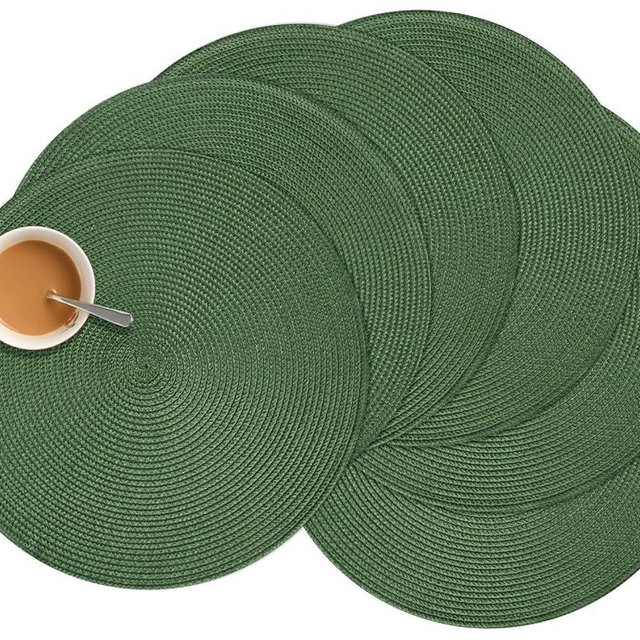 Zupro Round Placemats Set of 6,Braided 15 inch Table Mats Heat Resistant Non-Slip Washable,for Kitchen Dining Tables Four Seasons Dinner Parties Thanksgiving Christmas and Everyday Use.Olive Green
