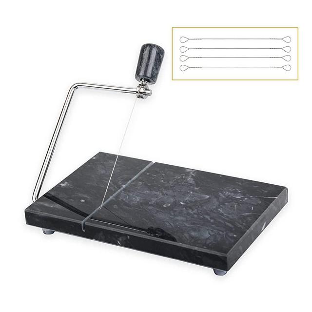 SIPARUI Cheese Slicer,Cheese Cutter Heavy Duty 5" x 8",Polished Marble Cheese Slicer Board for Cut Block Cheeses,Butter,Other Appetizers(Black Grey)
