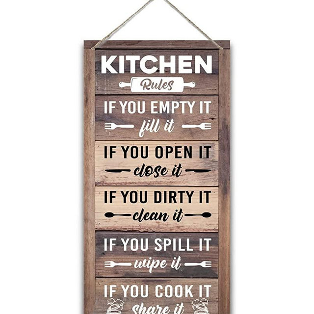 Hanging Kitchen Rules Wood Decor Sign, Rustic Kitchen Wooden Signs, Printed Wood Wall Art Sign, Kitchen Door Rules Rustic Sign, Hanging Wood Sign Kitchen Decor, Funny Farmhouse Kitchen Wall Décor