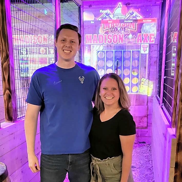 Our first photo together! This was on our second date, we went axe throwing.