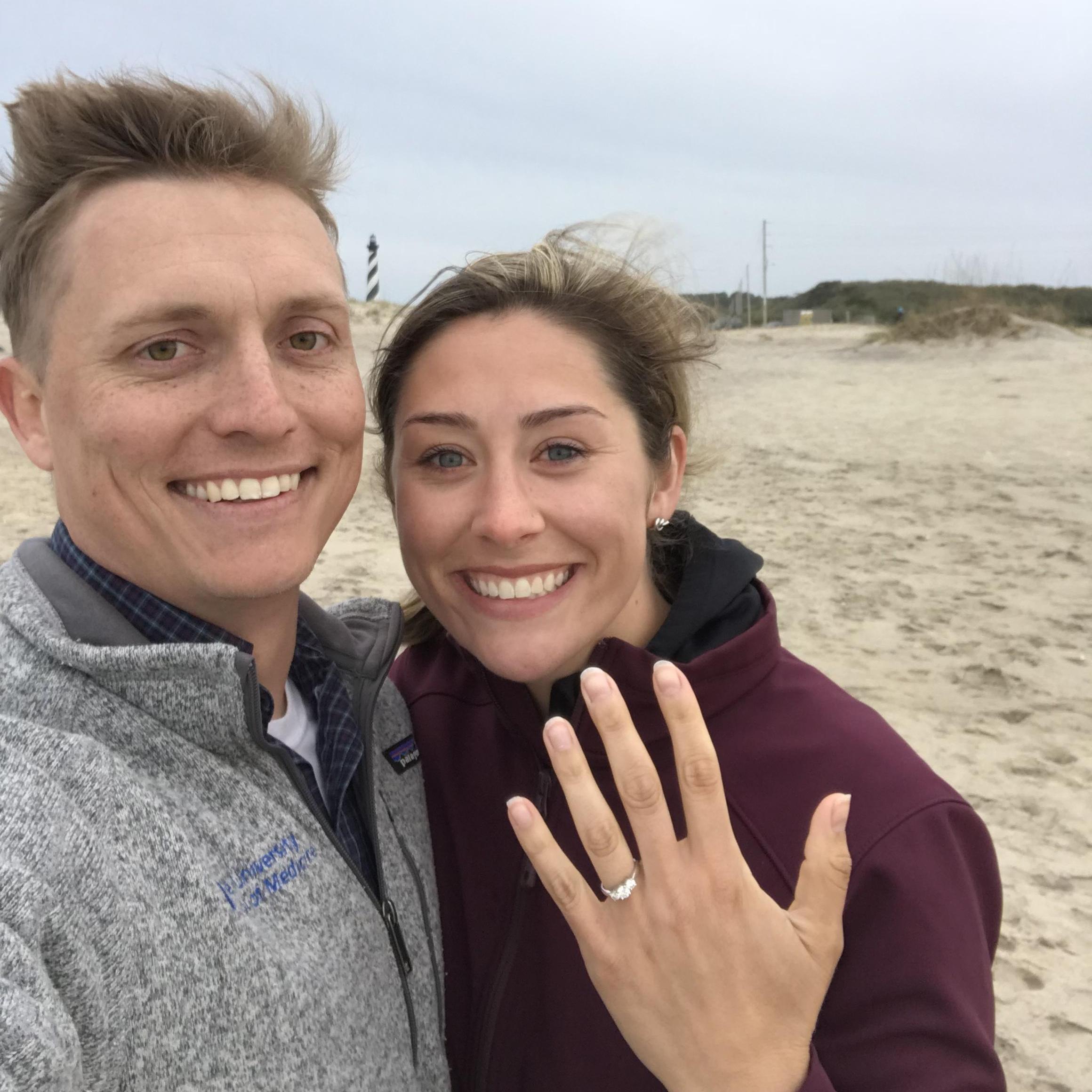 On the empty beach in front of Cape Hatteras Lighthouse right after "the big question". (April 2018)