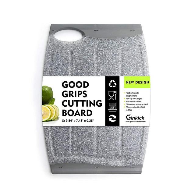 Small Plastic Cutting Board, 7.48" Mini Cutting Board for Small Kitchen Task, Non Slip Cutting Board, Unique Design with Multiple Juice Grooves! BPA Free, Dishwasher Safe, Easy Grip Handle (Gray)