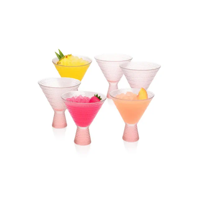 LEMONSODA Rose Pink Hobnail Martini Glasses - 9oz Set of 6 Vintage Glassware