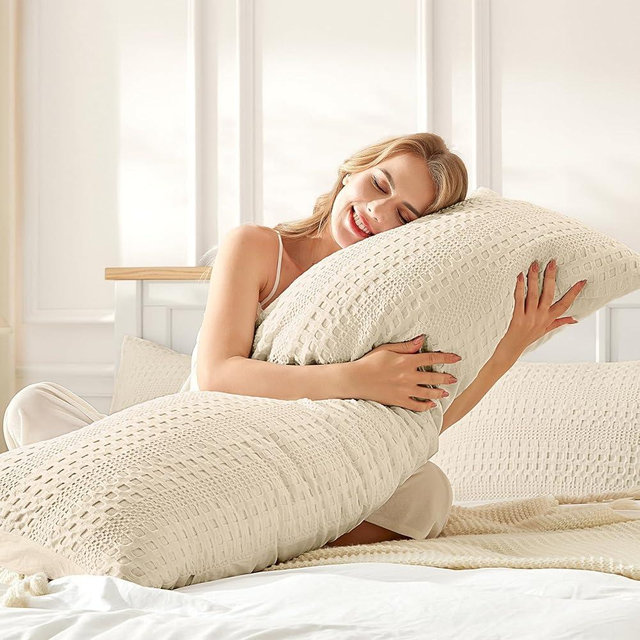 Mosluna 100% Coton Waffle Weave Body Pillow Pillowcase 1 Pack, Ultra Soft Aesthetic Body Pillow Cover, Breathable & Skin-Friendly Large Long Pillow Case Without Insert, 20 X 54 in., Beige