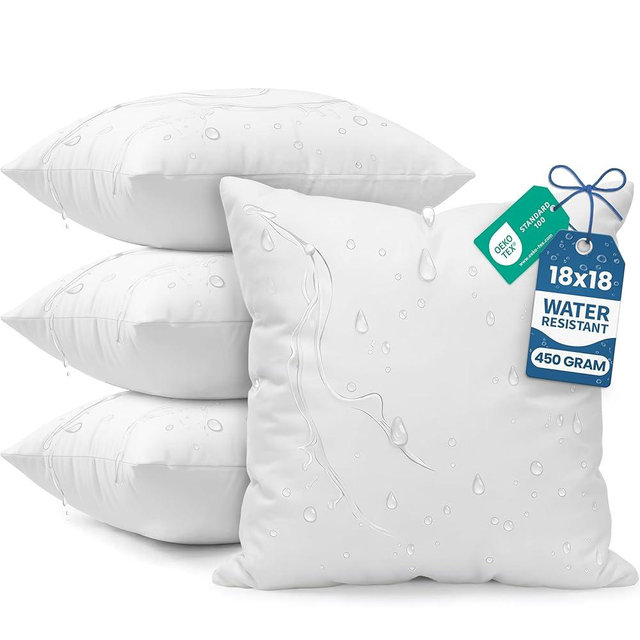 Utopia Bedding Outdoor Pillow Inserts 18 x 18 Inches (Pack of 4, White), Water Resistant Garden Throw Pillows for Patio and Porch Furniture