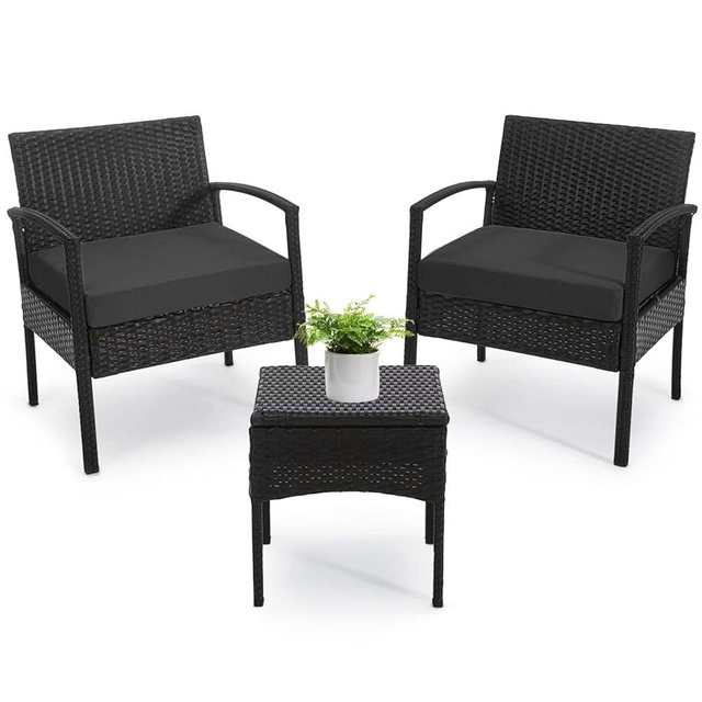 PROHIKER 3 PCS Patio Rattan Conversation Chairs Set, Outdoor Patio Furniture Balcony Furniture Set, Wicker Patio Set for Garden Porch Balcony Yard, Black