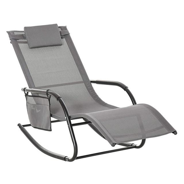 Outsunny Breathable Mesh Rocking Recliner Seat with Removable Headrest for Garden and Patio, Black/Grey