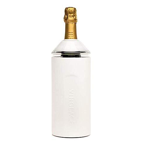 Vinglacé Wine Bottle Insulator | Stainless Steel | Double Walled | Vacuum Insulated | Tritan Plastic Adjustable Top | Keeps Wine & Champagne Cold for Hours | 10" x 11" x 12" | White