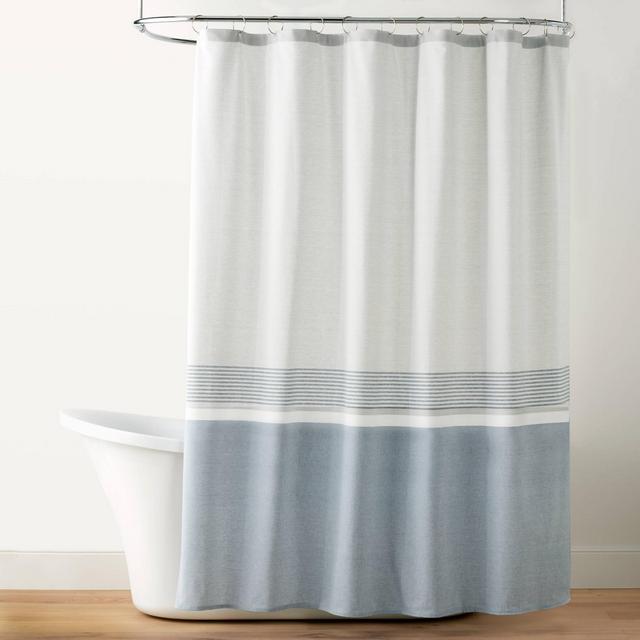 Color Block Striped Woven Shower Curtain Jet Gray/Faded Blue - Hearth & Hand™ with Magnolia