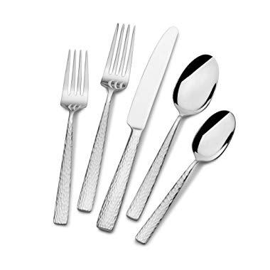 Mikasa 5236428 Oliver Gleam 65-Piece 18/10 Stainless Steel Flatware Set with Serving Utensils, Service for 12, Silver