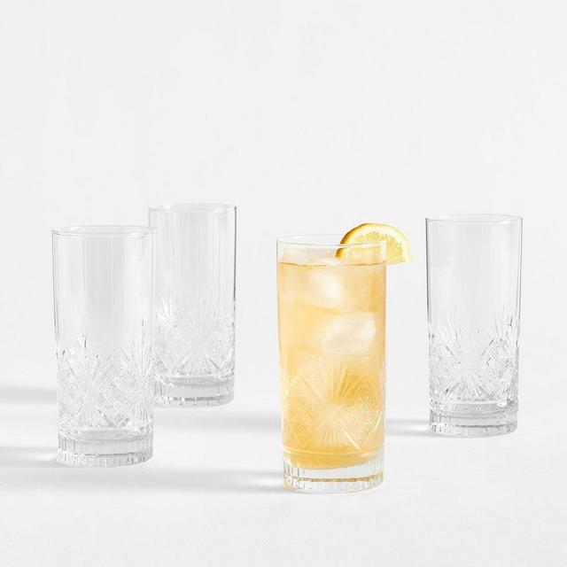 Antique Cut Highball Glasses, Set of 4 - Clear