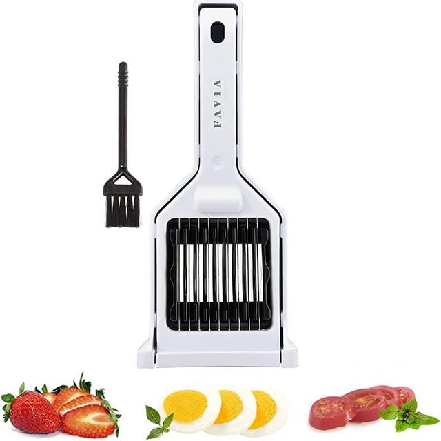 FAVIA Egg Slicer for Hard Boiled Eggs Mushroom Strawberry Cherry Tomato Kiwi Fruit with 9 Stainless Steel Blades Multipurpose Handy Kitchen Gadgets BPA Free Dishwasher Safe (Black)