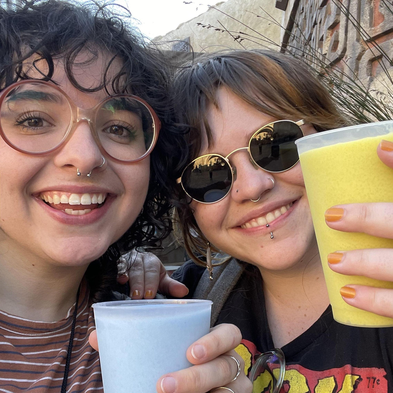 Drinking blue and green milk from Star Wars Land. They tasted super gross