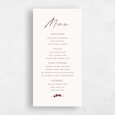 Wine, Red Wedding Menu - Crispin