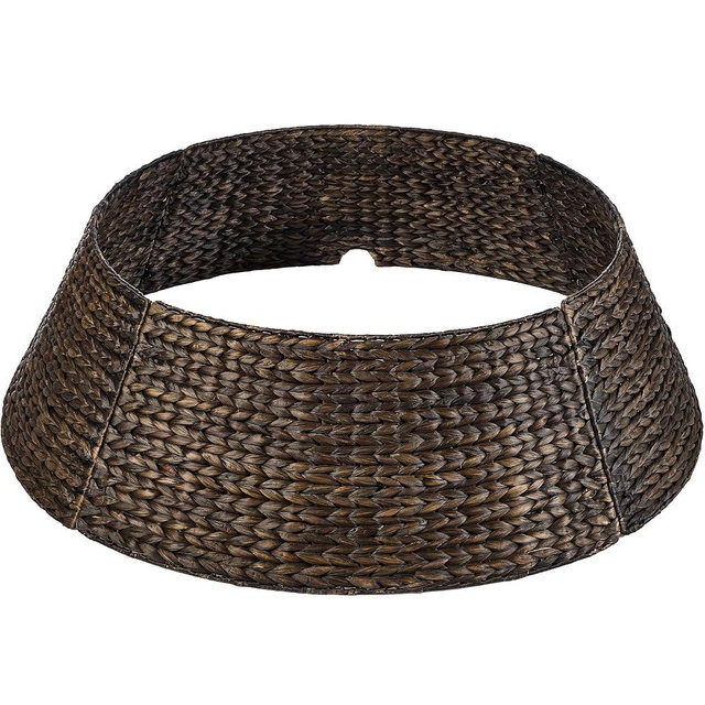 Best Choice Products 42in Christmas Tree Collar, Woven Hyacinth 4-Piece Holiday Rattan Tree Skirt Accessory for Home w/Cord Cut-Out - Espresso